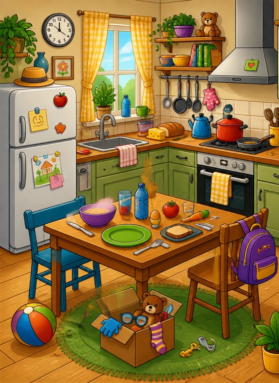 A colorful kitchen packed with objects from the Seek & Find game