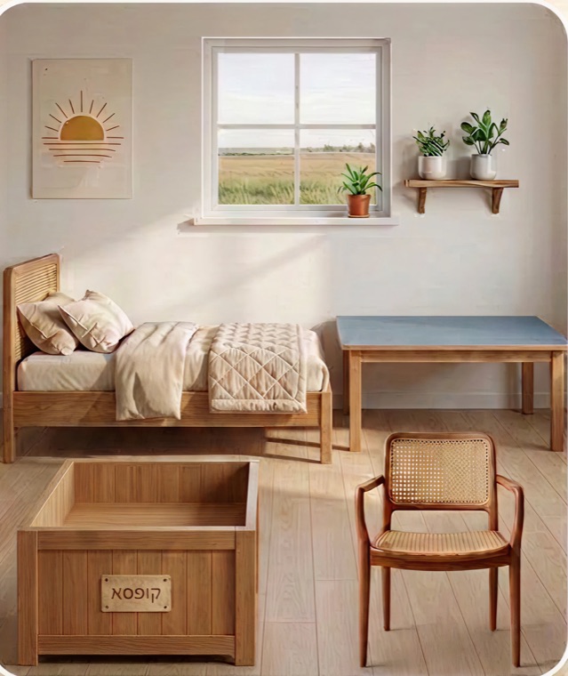 A kids’ room with furniture and toys from the Listen & Arrange game