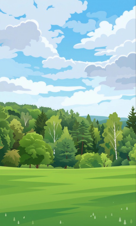 A meadow scene from the Say It in English game